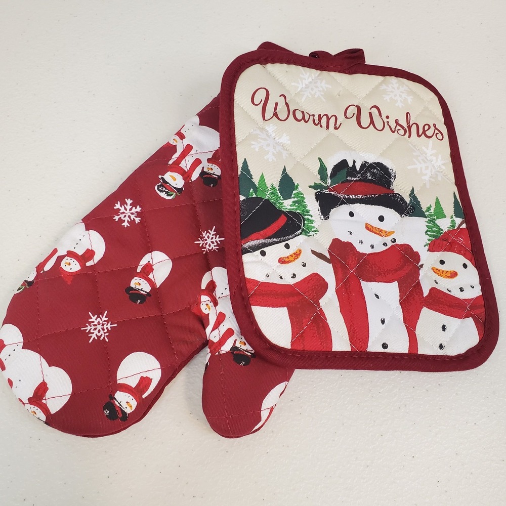 St. Nicholas Square WARM WISHES Snowman Cloth Oven Mitt and Potholder Set NWOT